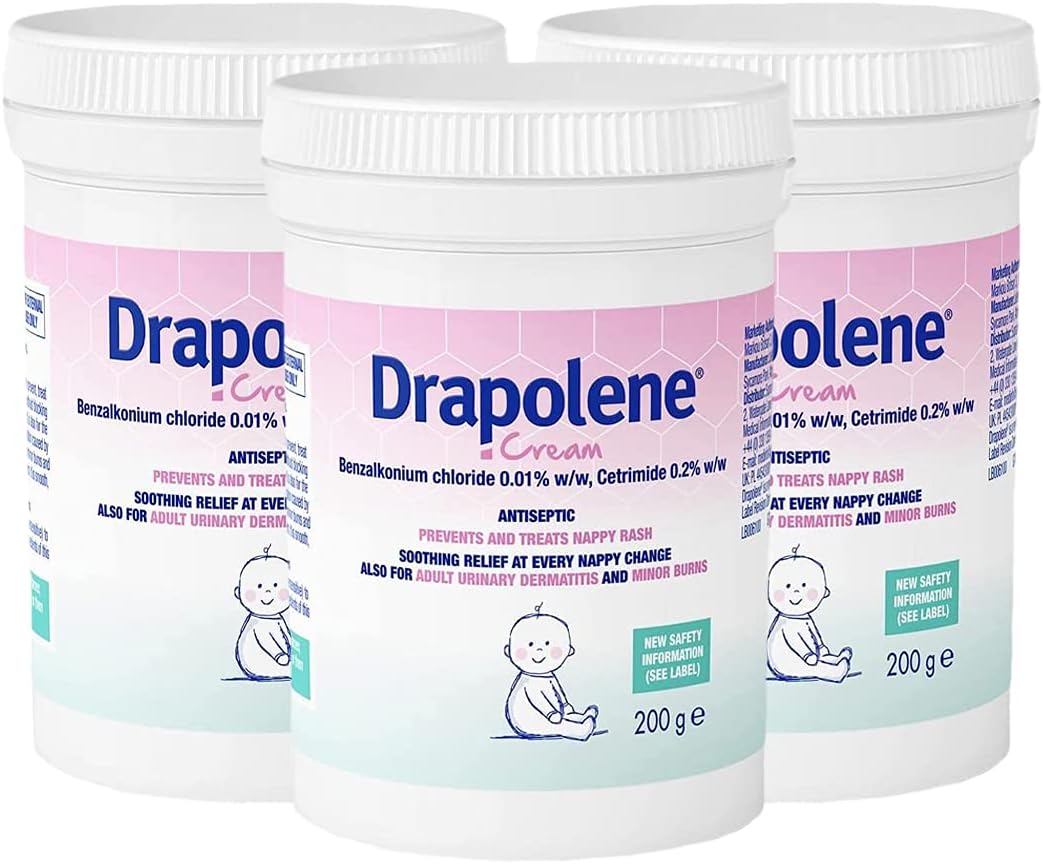 3 x Drapolene® Cream 200g Tub | Prevents and Treats Nappy Rash | Soothes and Protects Baby's bottom from newborn onwards