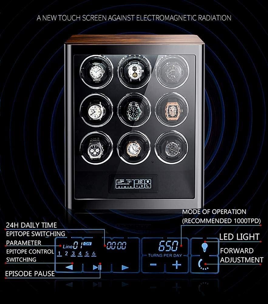 FENOKD Wood Shell Watch Winder Piano Paint Watch Case Box, Quiet Motor and Touch Control Screen, PU Leather Watch Pillow