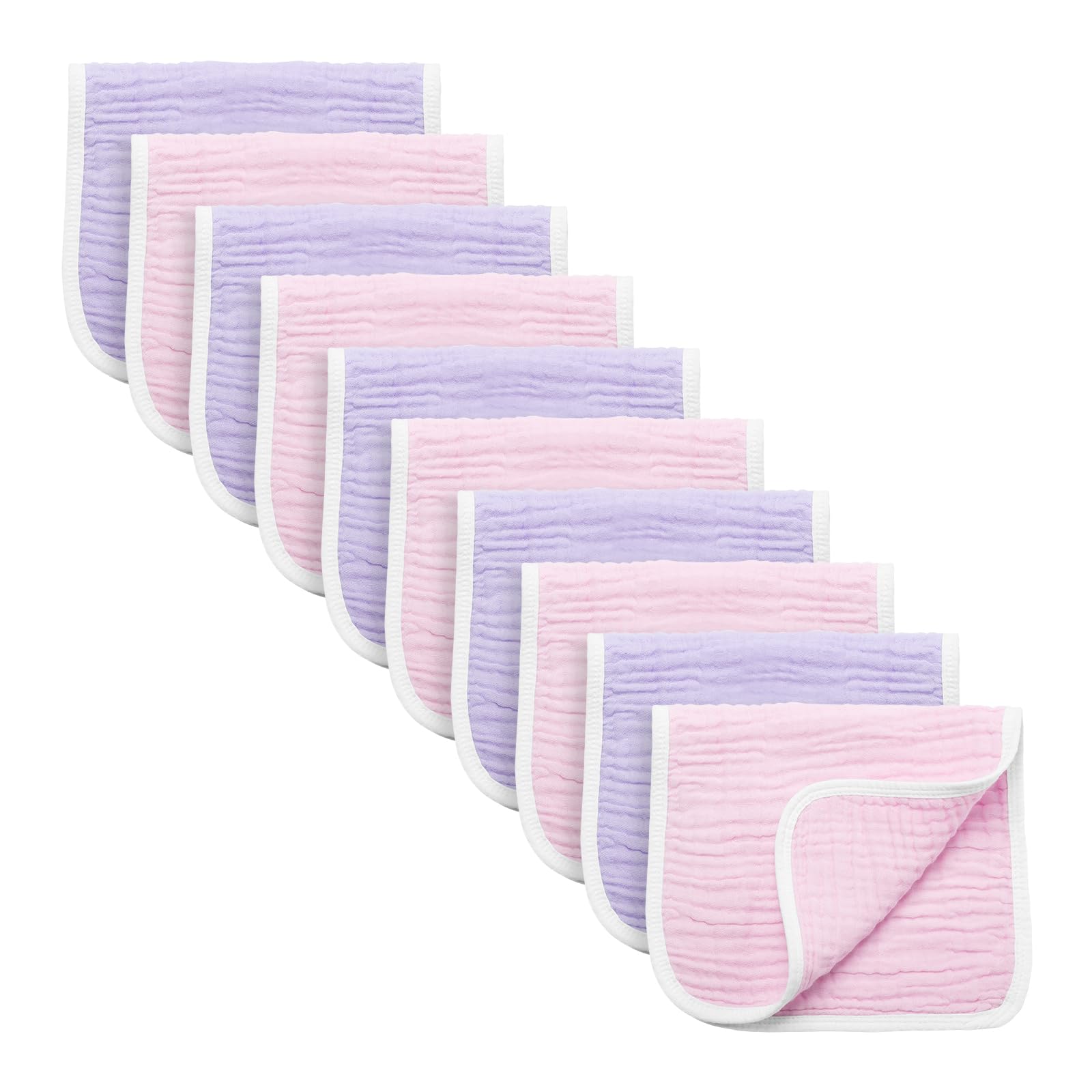 Synrroe Burp Cloths Large, Muslin Burp Cloths for Baby Girls and Boys, Pack of 10 Extra Absorbent and Soft Muslin Bibs, 6 Layers 20 by 10 Inches 100% Cotton (Pink-Purple 10 Pack)-image-46