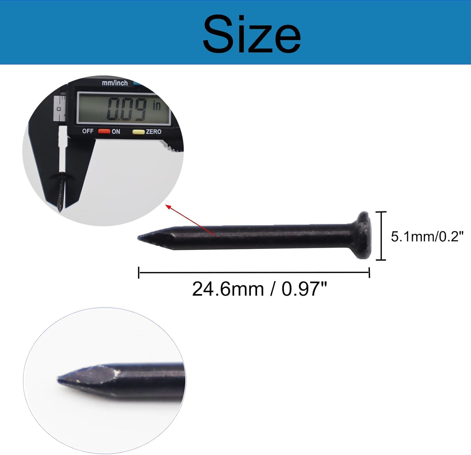 Hardware Nails, 1 Inch Flat Head Steel Long Nail Hardware Black Finishing Wall Hanging Nails for Picture Hanging, Wood, Wall Plaster Concrete Art Frame (100pcs)
