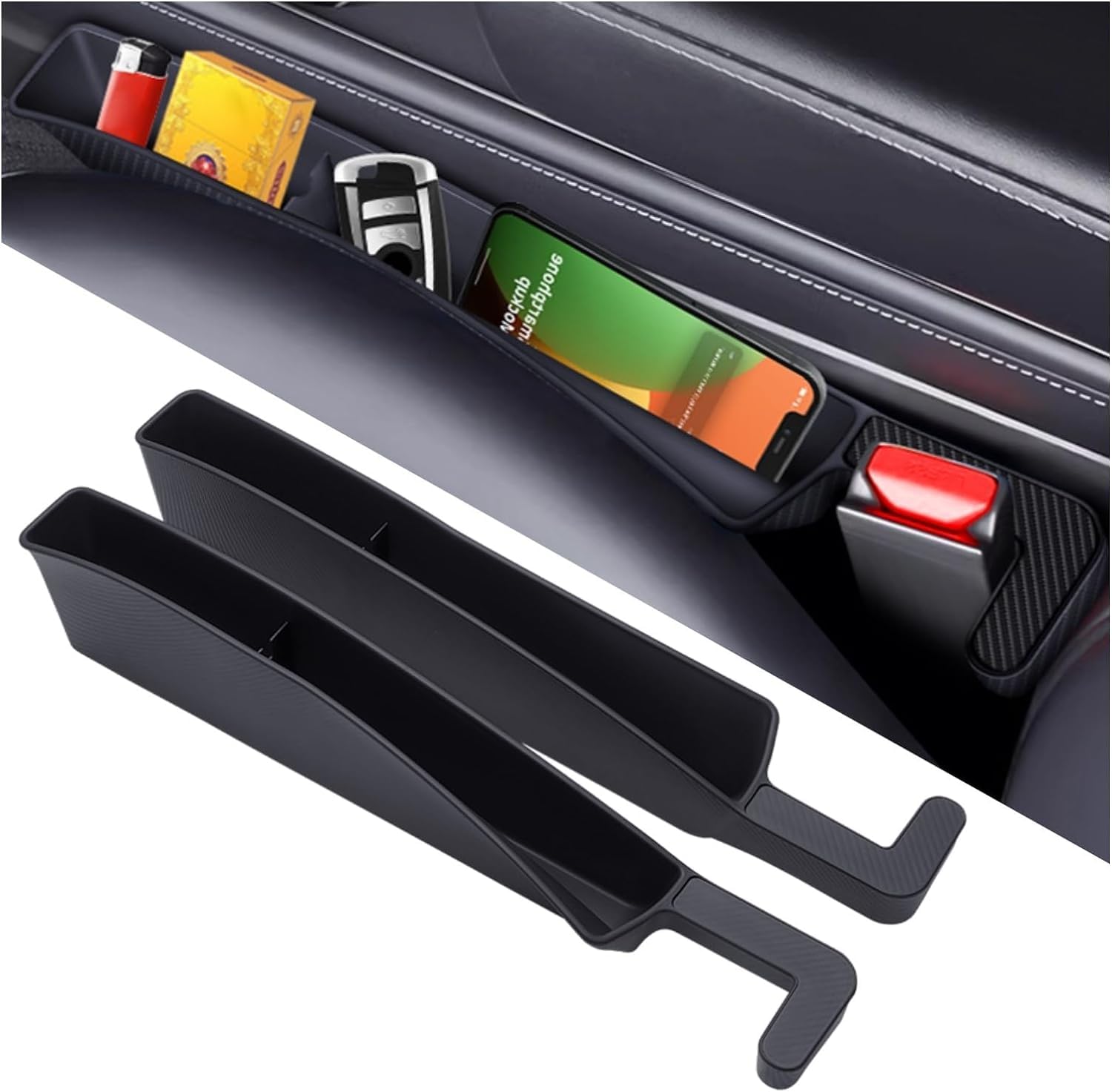 Sufeasdf Car Seat Gap Filler Organizer 2 Pack, Gap Filler Organizer For Car, Between Seats And The Console To Stop The Small Items From Dropping (Black)