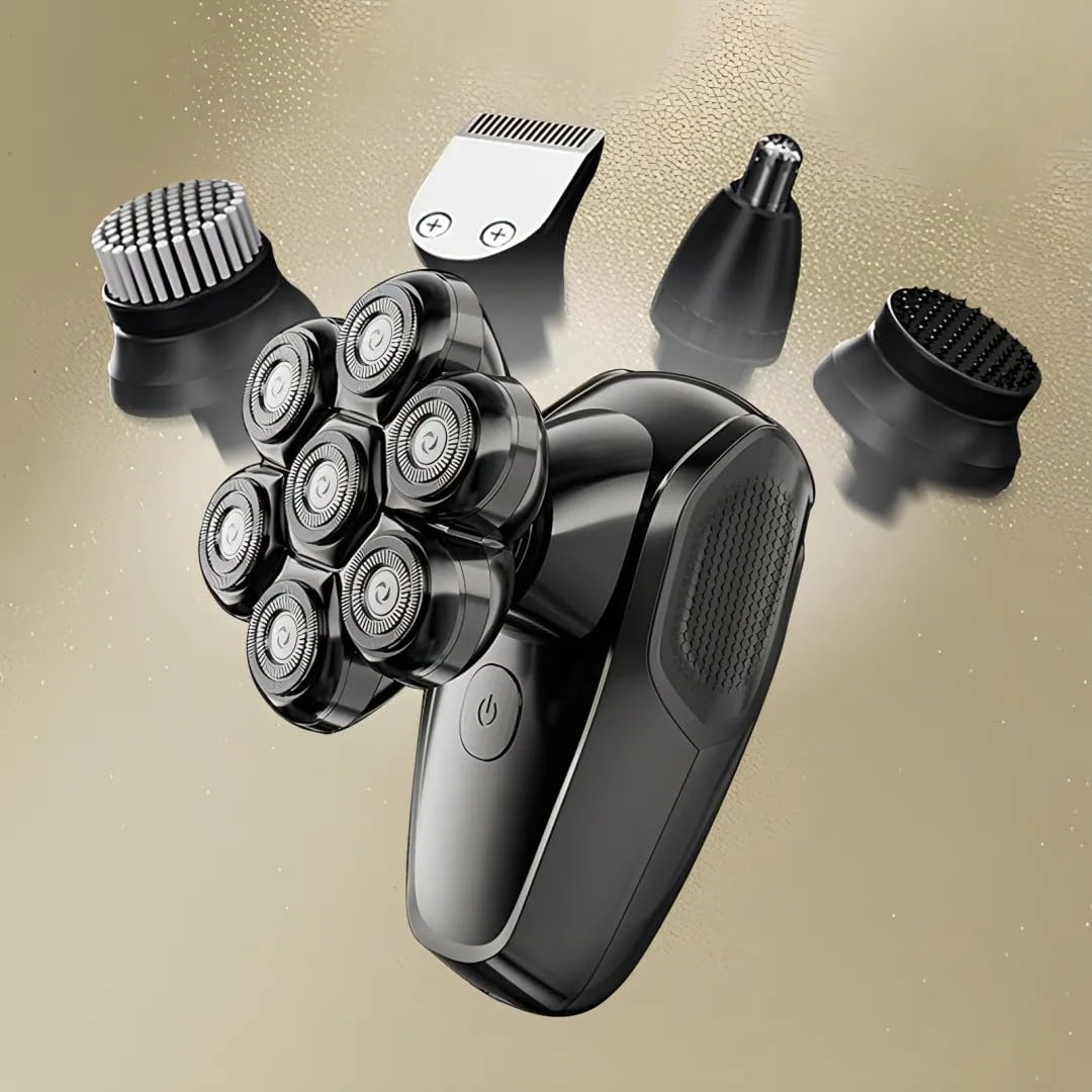 korons Rasoir électrique 5 en 1 pour hommes chauves avec tête flottante 7D - Écran LED étanche IPX7 pour une utilisation humide/sec(Ensemble cinq en un)