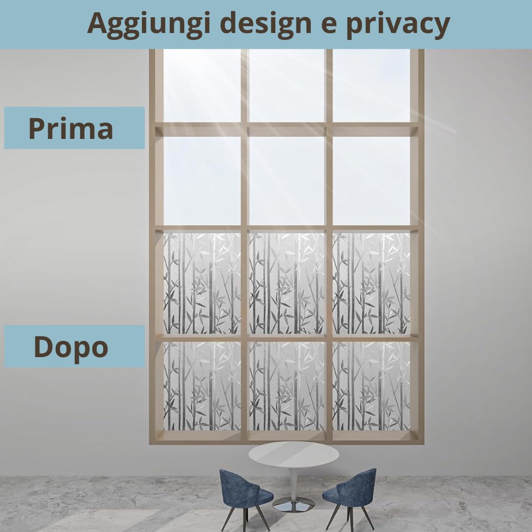 Pellicola decorativa Vetri (Bamboo, 60 x 200 CM) Protezione Privacy Autoadesiva senza colla Anti UV senza Residui Facile Applicazione Finestre Doccia Aderenza Statica Rimovibile Riutilizzabile