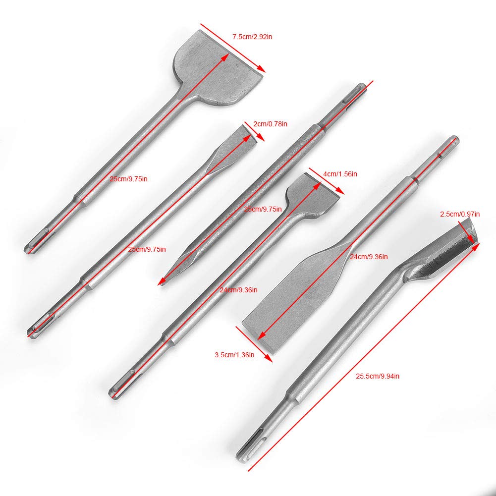 6 piezas martillo giratorio SDS Plus taladro cincel 40CR juego de cinceles de acero endurecido herramienta de perforación de pared de hormigón para limpiar la pared