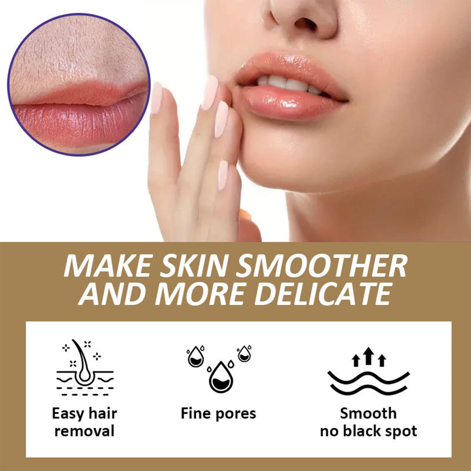 Crema depilatoria facial, crema depiladora de coco para labio superior y mentón para mujeres, removedor de vello facial para piel sensible, suave y no irritante, 3.52 onzas líquidas 5