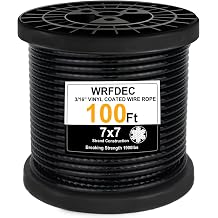 100FT Aircraft Cable for 1/8" Cable Railing System, Decking Stair Railing,3/16" Black Vinyl Coated Wire Rope for Balustrade DIY, Fencing,String Lignts Hanging, 1/8" Thru 3/16"