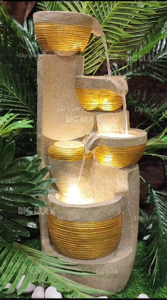 3 Tier Fiber Indoor Outdoor Fountain with Led Lights for Home Decor and Office Decoration Or Gifting (Stone Look: 75 x 30 x 30 cm)-image-37