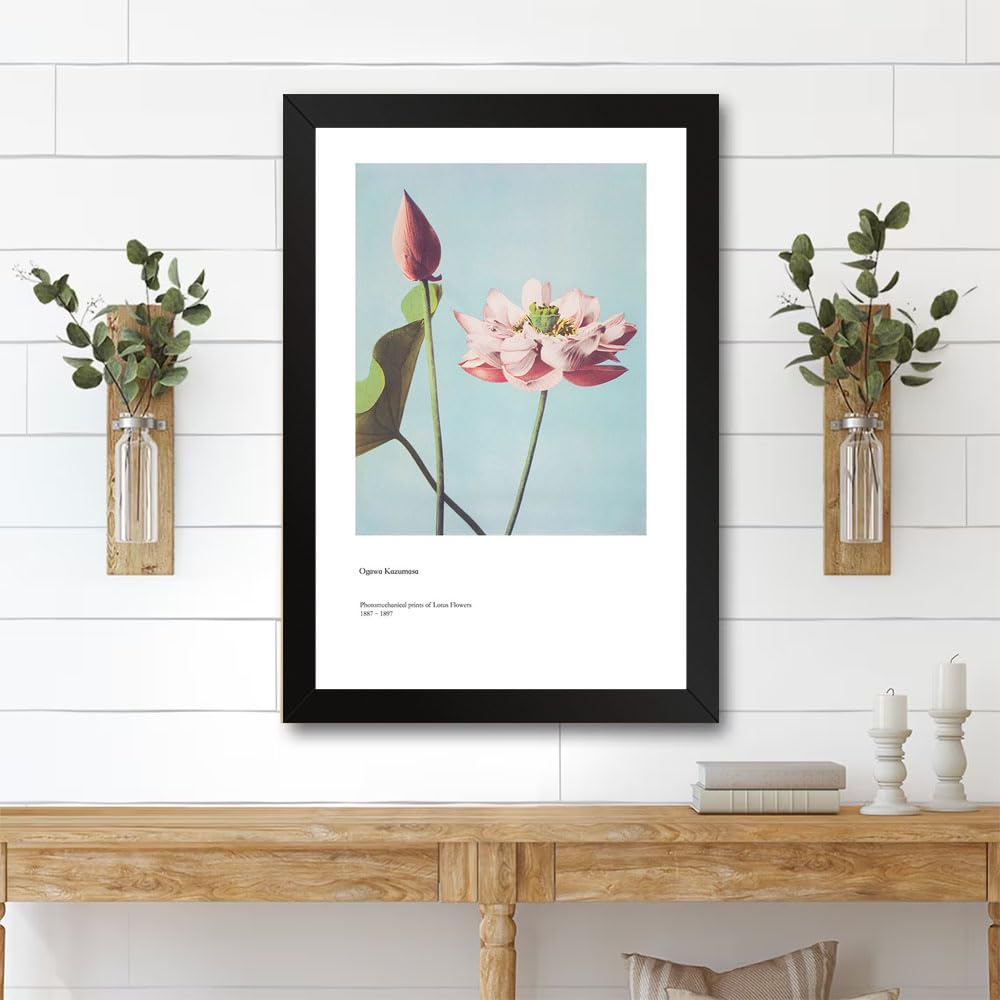 GADGETS WRAP Printed Photo Frame Matte Painting for Home Office Studio Living Room Decoration (11x14inch Black Framed) - Ogawa Kazumasa Lotus Flower Poster