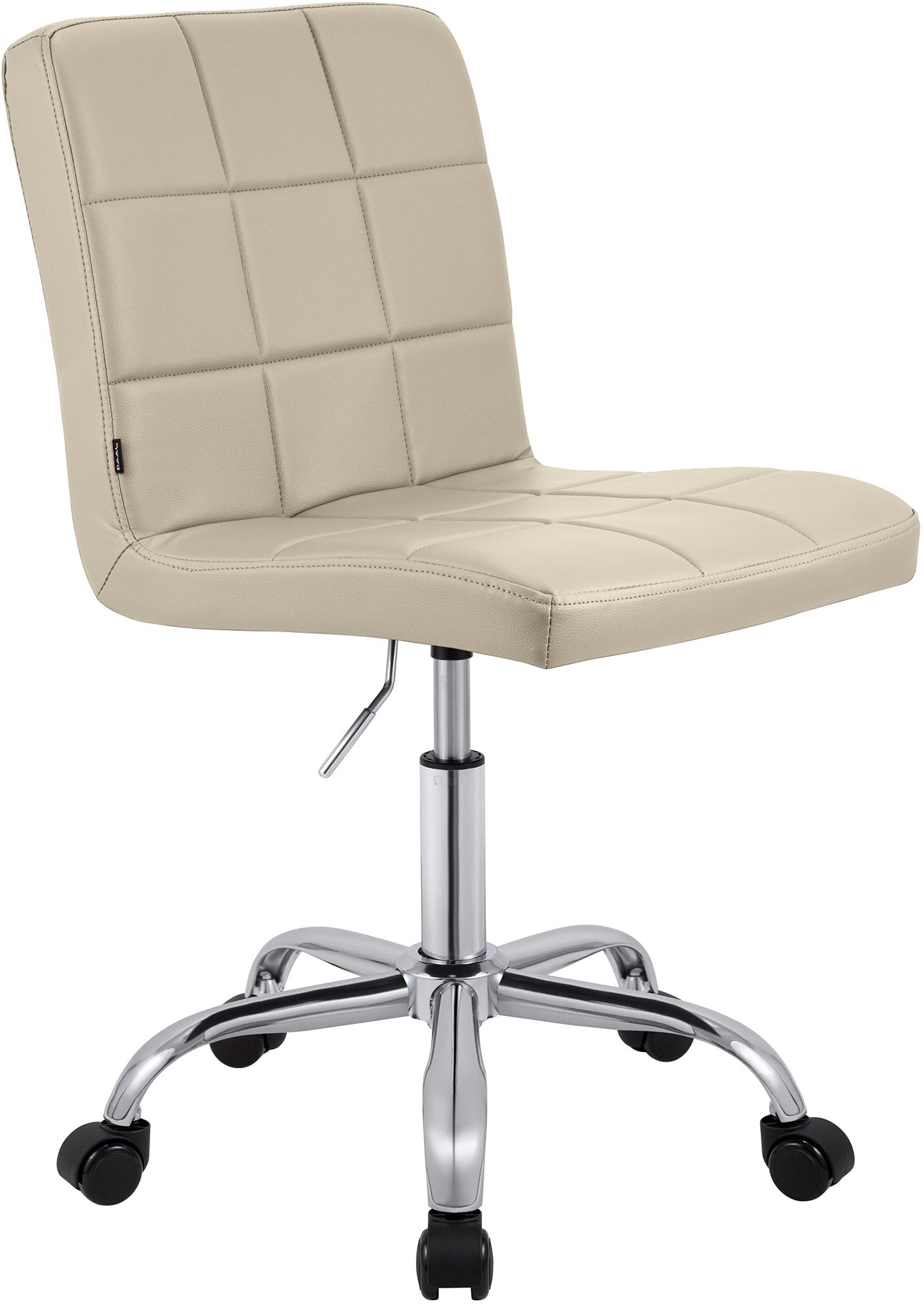 CLP Taburete de Trabajo Ajustable en Altura con Respaldo y Ruedas Darfield, Silla ergonómica giratoria 360°, soporta hasta 150 kg, Color:Crema, Material:Cuero Sintetico
