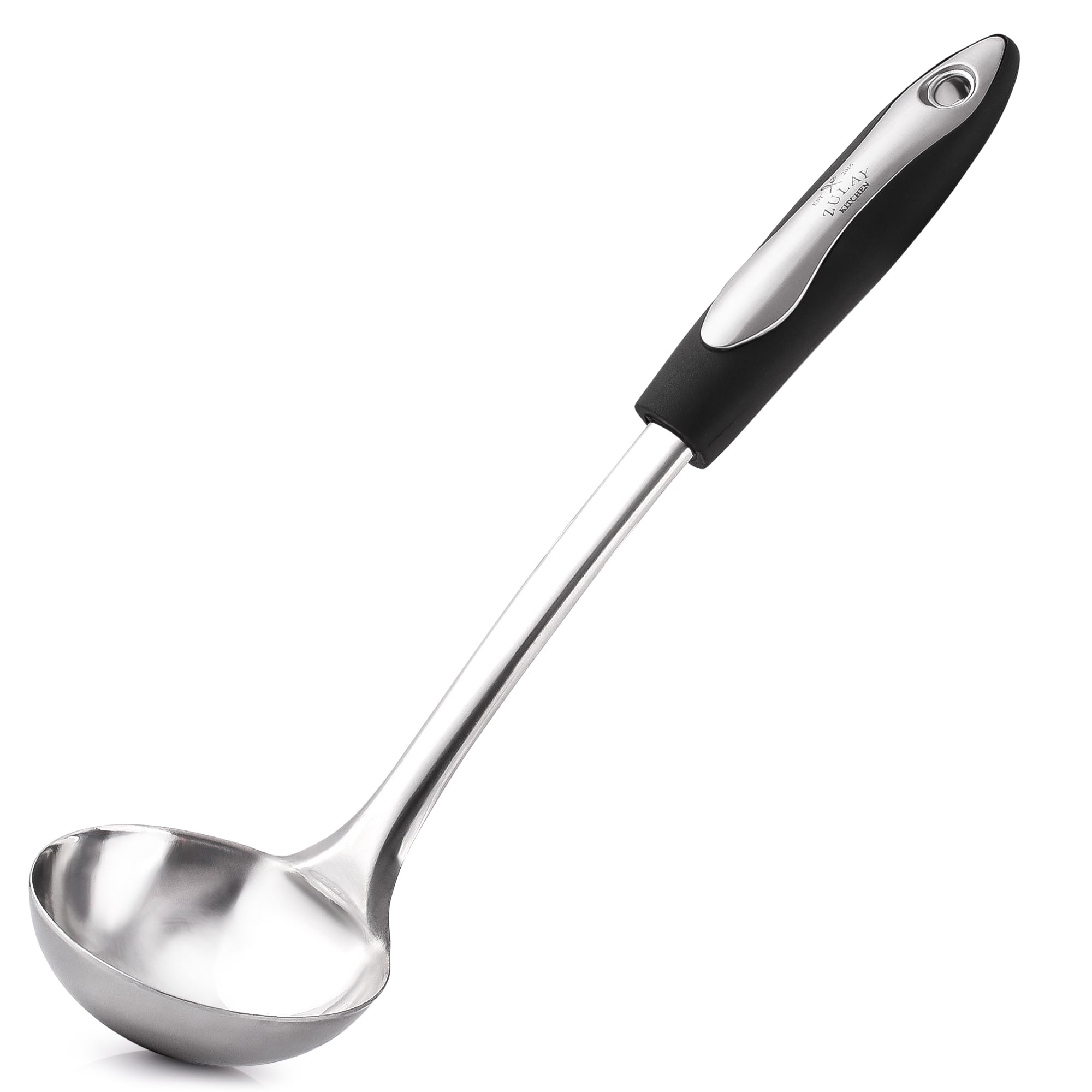 Zulay Kitchen Stainless Steel Soup Ladle – Ideal for Serving Stew, Chili, and Broth – 12" with Silicone Handle