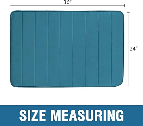 Miniatura 3 de Flamingo P - alfombrillas de baño de espuma viscoelástica antideslizante de lujo, diseño de rayas tipo paquete, Goma, Dark Teal, 20" x 32"