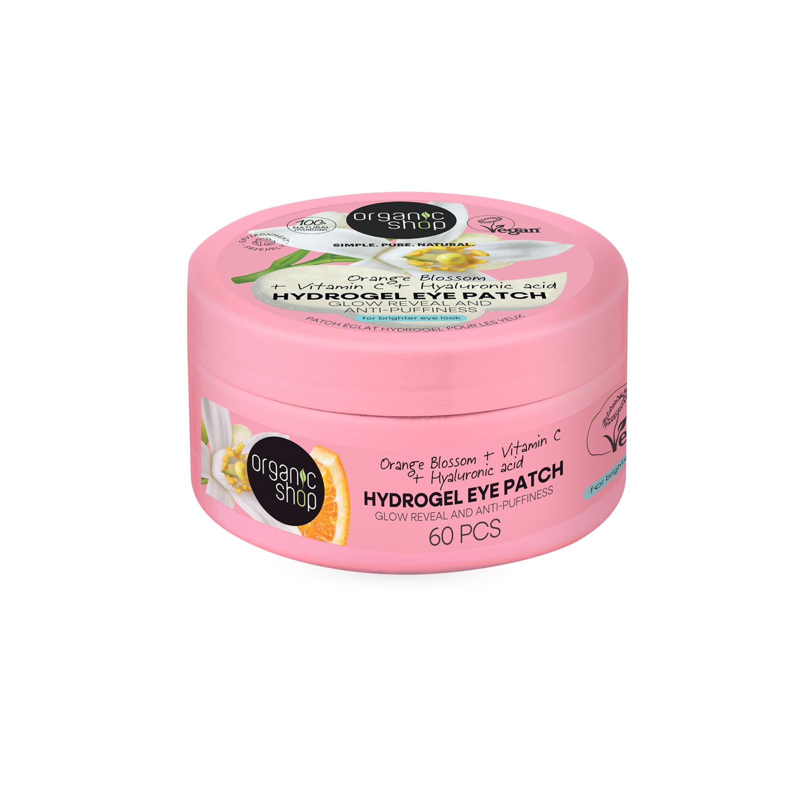 Organic Shop Orange Blossom Skincare Hydrogel Eye Patch Glow Reveal and Anti-puffiness, 60 pcs, pink, 60 count (Pack of 1) - Image 3