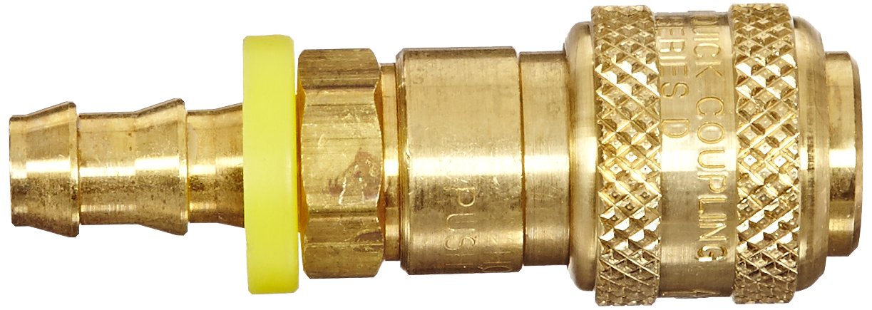 Dixon Valve 2DB3-B Brass Automatic Industrial Interchange Pneumatic Fitting, Socket, 1/4" Coupler x 3/8" Push-Loc Hose ID Barbed