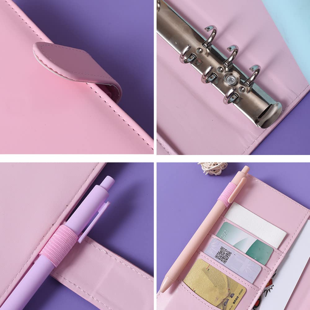 A6/A5 PU Cuero DIY Binder Notebook Cover Diario Agenda Planner Paper Cover Papelería escolar,Pink,A5