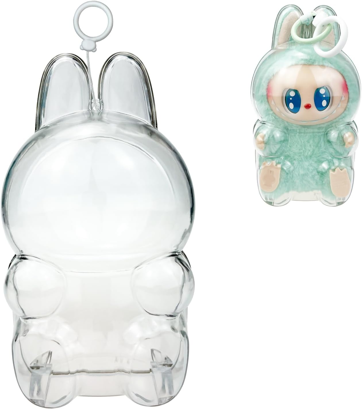 Protective Case for LABUBU The Monsters Have a Seat - Display Box Hard Cover With Silicone Strap, White - Sitting Clear Case