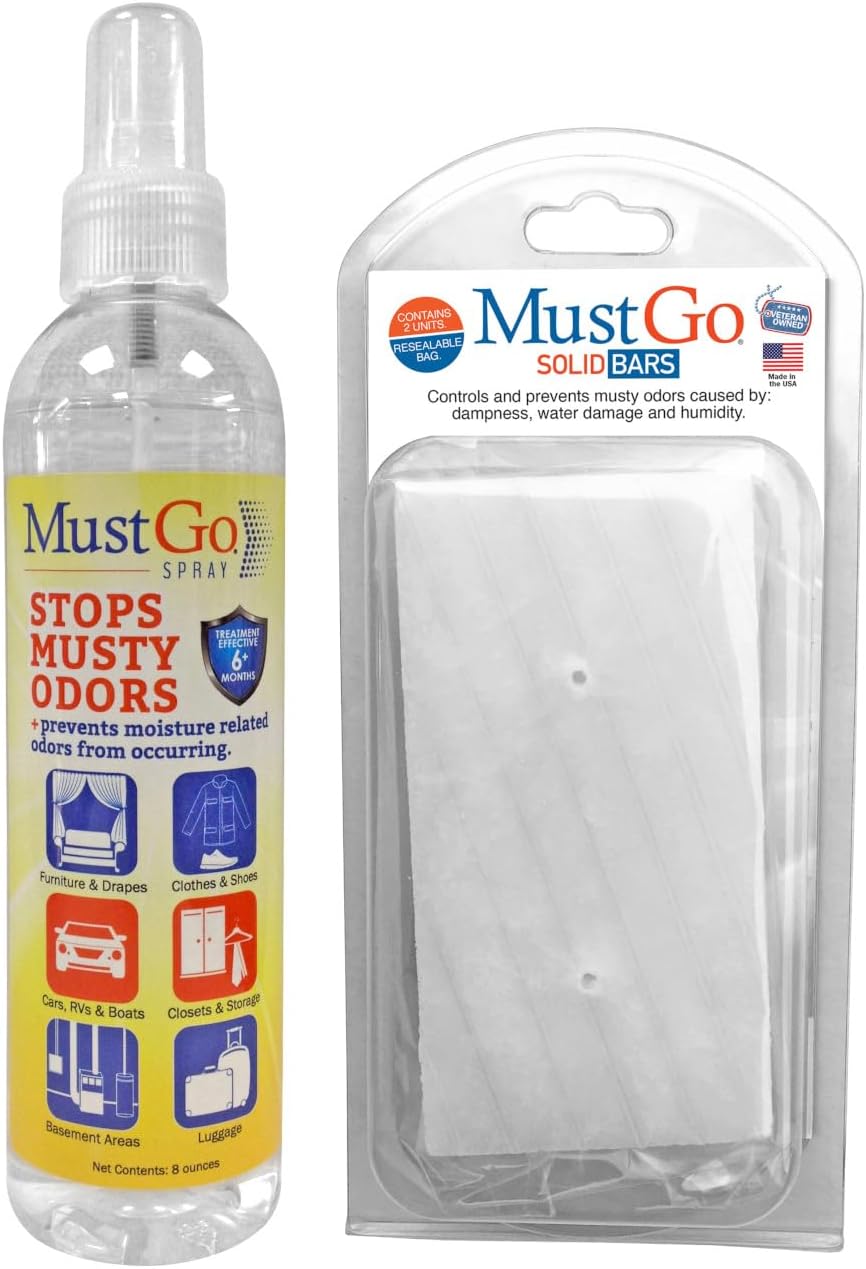 Odor Eliminator MultiPack - Controls, Removes and Prevents Musty Smells in Closets, Basements, Attics, Sheds and Storage Units - Unscented - Solid Bars and Spray (8oz)