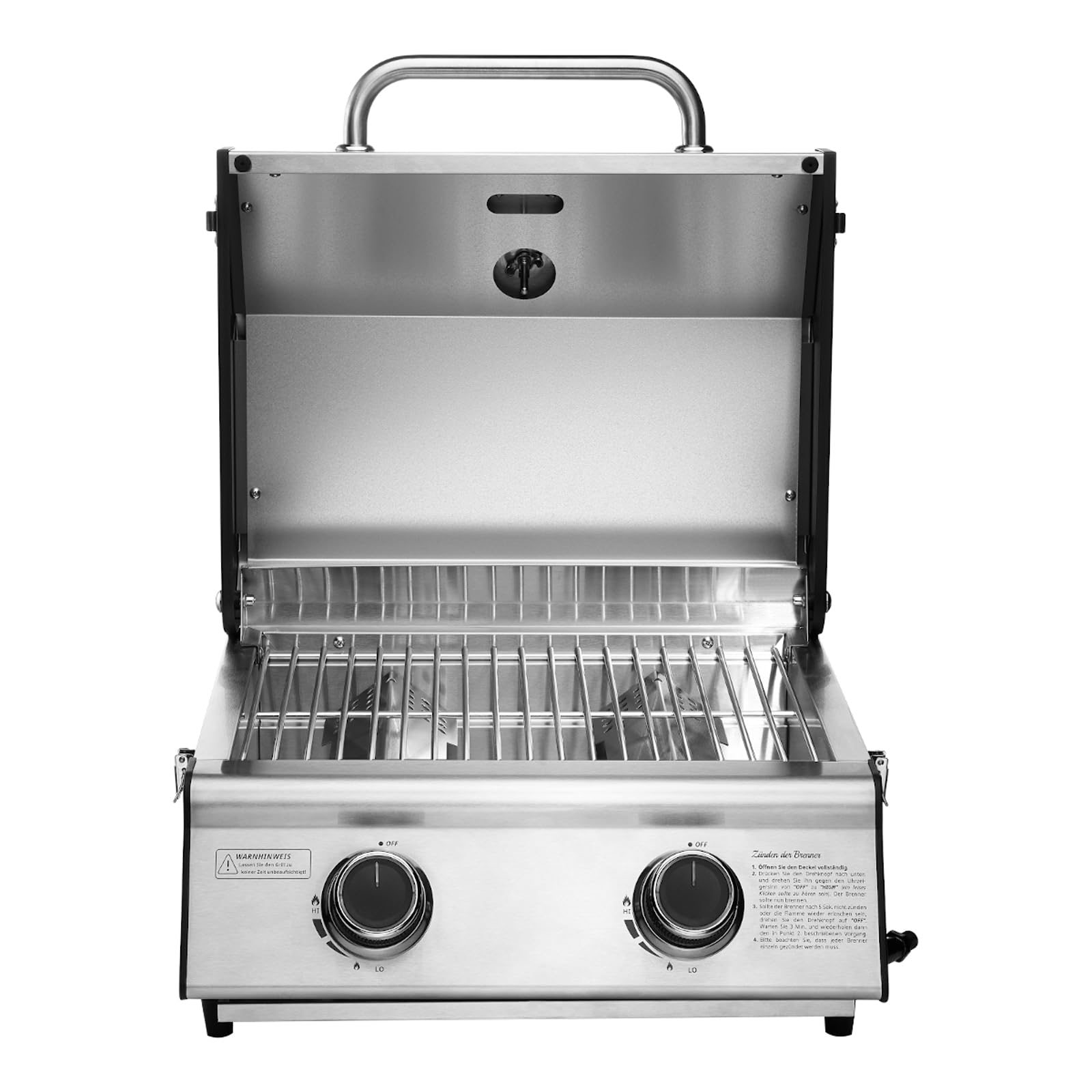 TAINO PLATINUM COMPACT Tischgrill 2 Brenner Gasgrill Edelstahl Kompakt Camping BBQ
