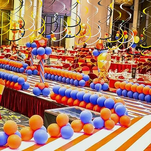 Image of Colorful Ceiling Swirl Foil Decorations Hanging Plastic Streamer Themed Swirl Party for Halloween Graduation Celebration, Pack of 28 (Gold, Black and Sliver)