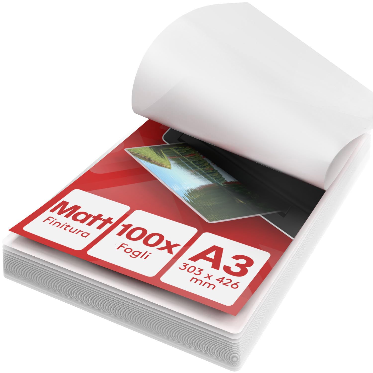 ACROPAQ Fogli plastificatrice A3 opache - Confezione di 100 fogli per plastificare, 2x100 (200) microns, 100 pezzi, Finitura opaca, Anti-impronte digitali, Angoli arrotondati - Buste plastificazione