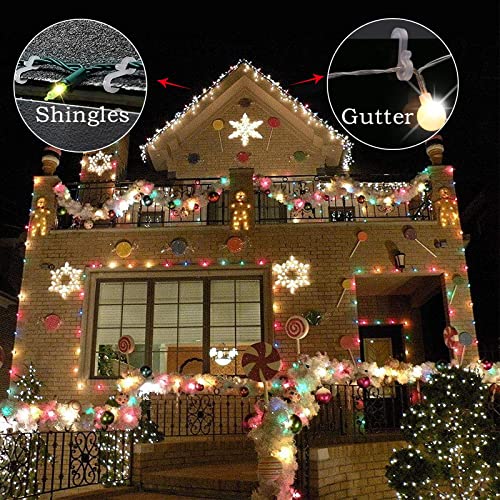 Meetory Christmas Light Clips, 100 Pieces Mini Gutter Hanging Hooks, Outdoor Light Clips For Gutter & Shingles, Weatherproof Plastic S Hanger Hooks For Xmas Decoration Outside Icicle String Lights #TOP6