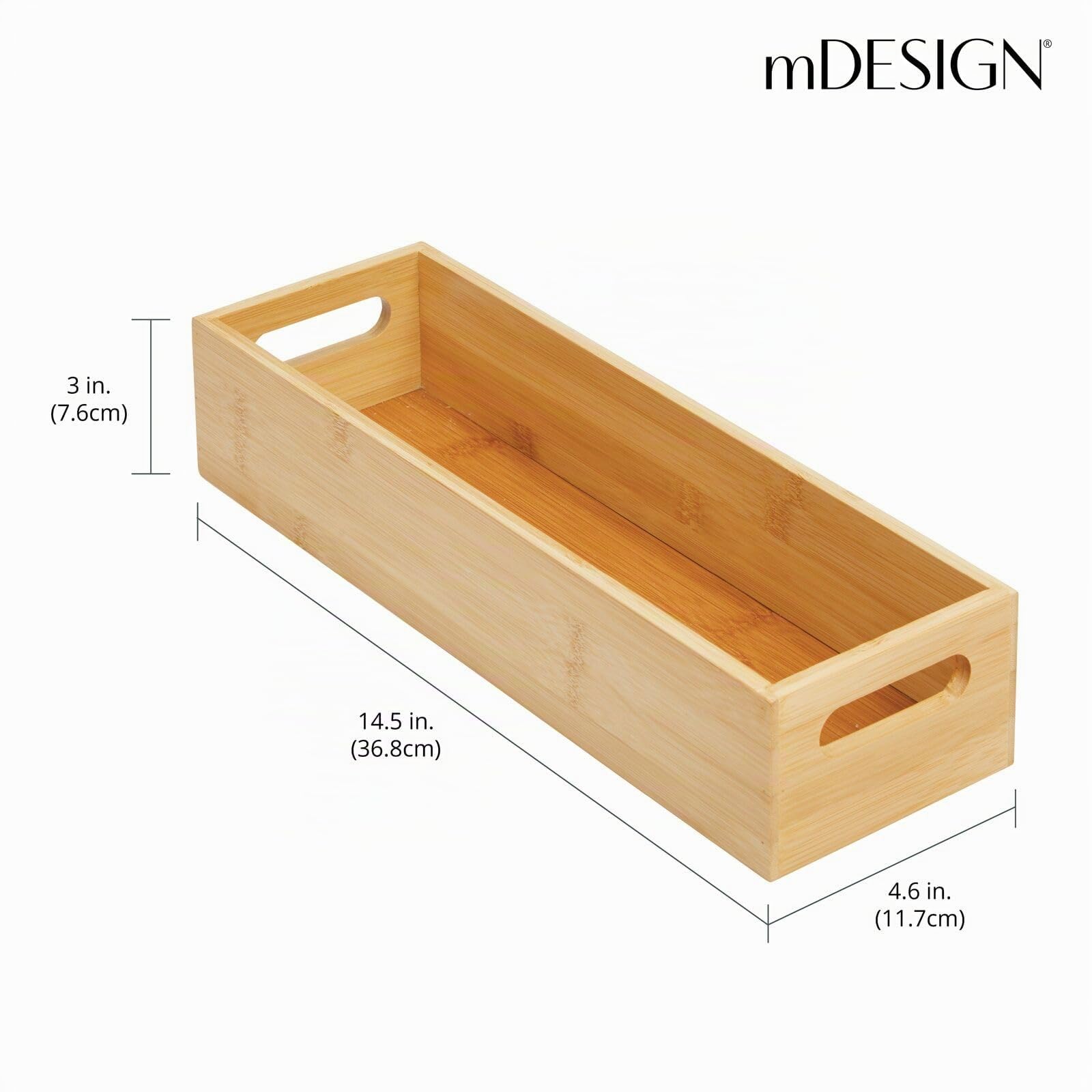 mDesign 2er-Set Aufbewahrungsbox mit Griffen – praktische Holzbox zur Lebensmittelaufbewahrung – für Gewürze, Nüsse oder Flaschen – offene Ablage aus Bambusholz für die Küche – bambusfarben