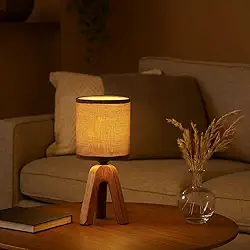 Luminária de Mesa em Cerâmica com Cúpula de Tecido – Abajur para Ambientes Aconchegantes (Marrom Claro)