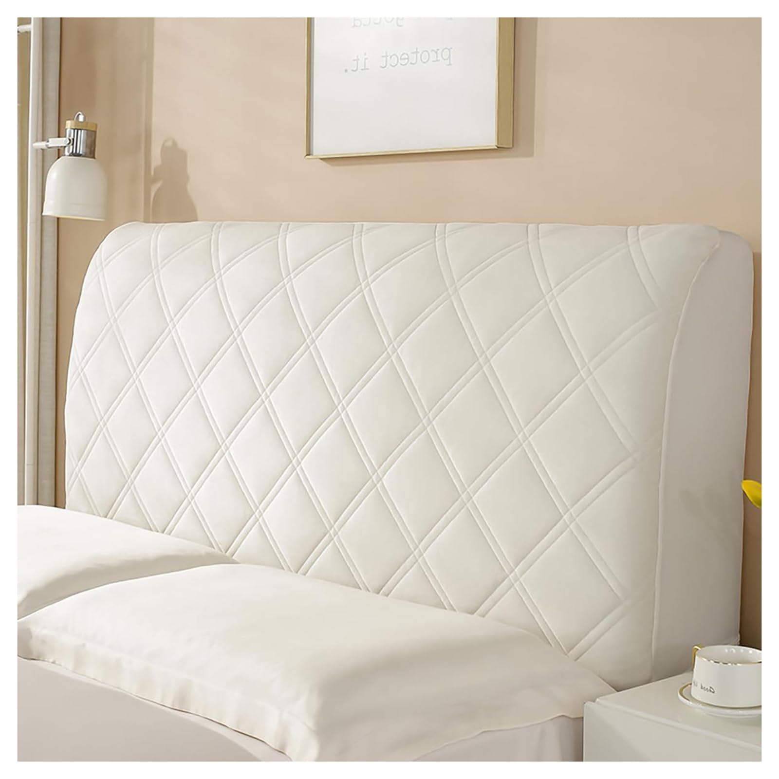 GOFOHIMI Funda De Cabecera De Gamuza Gruesa, Funda Protectora Universal A Prueba De Polvo, Funda De Cabecera Acolchada Todo Incluido para Decoración De Dormitorio, Lavable,Blanco,150cm