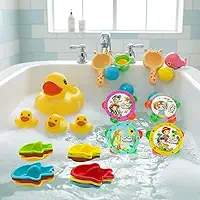 Kit de Brinquedos para Banho de Bebê 11 Peças Com Patinhos de Borracha Mini Pandeiro Musical Brinquedos Flutuantes
