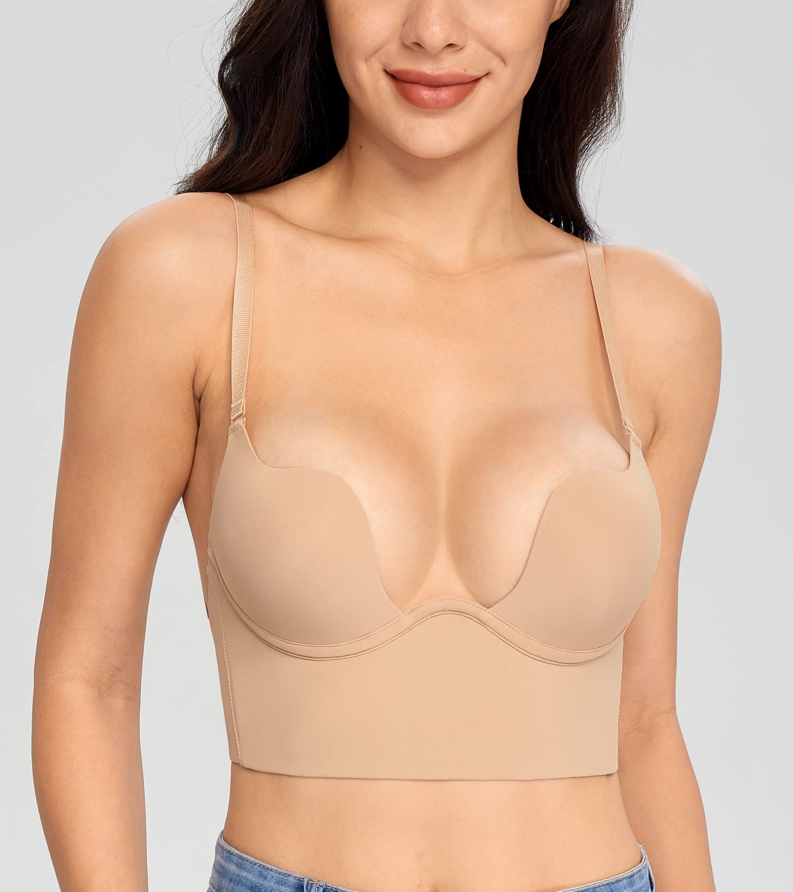 Lemorosy Reggiseno da donna con profondo scollo a V, convertibile, push-up, schiena bassa, sexy, a forma di U, con imbottitura sollevabile