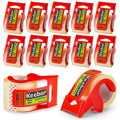 Image of Packing Tape with Dispenser, 12 Rolls Clear Shiping Package Tape, 2'' x 32.8 yd, 1.5'' Core, Designed for Packing, Shipping & Mailing (Pack of 5)
