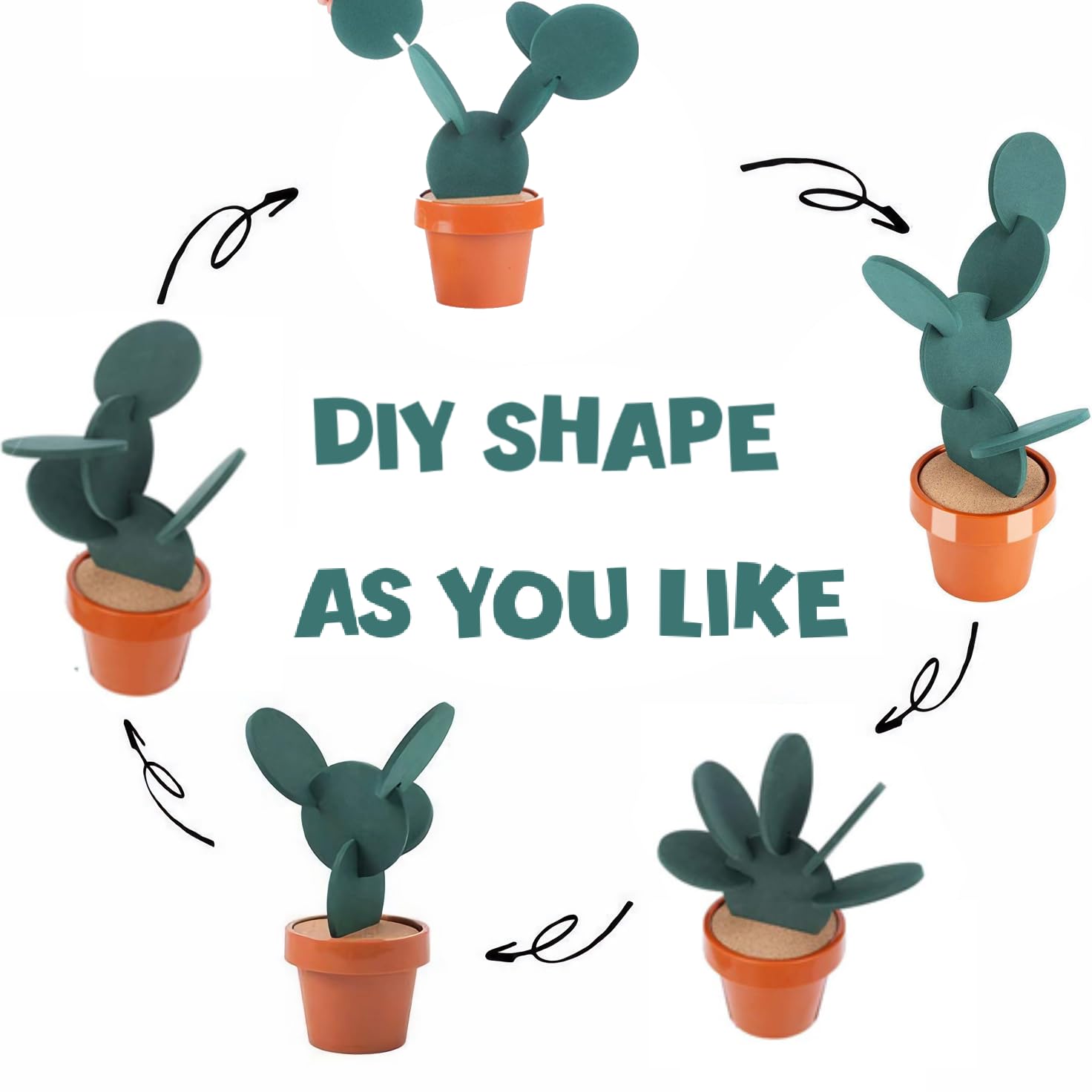 Set di 6 Sottobicchieri Creativi a Forma di Cactus, Tappetini Antiscivolo Resistenti al Calore, Sottobicchiere Isolati Multifunzionali, Decorazione Casa e Ufficio, Regali di Inaugurazione