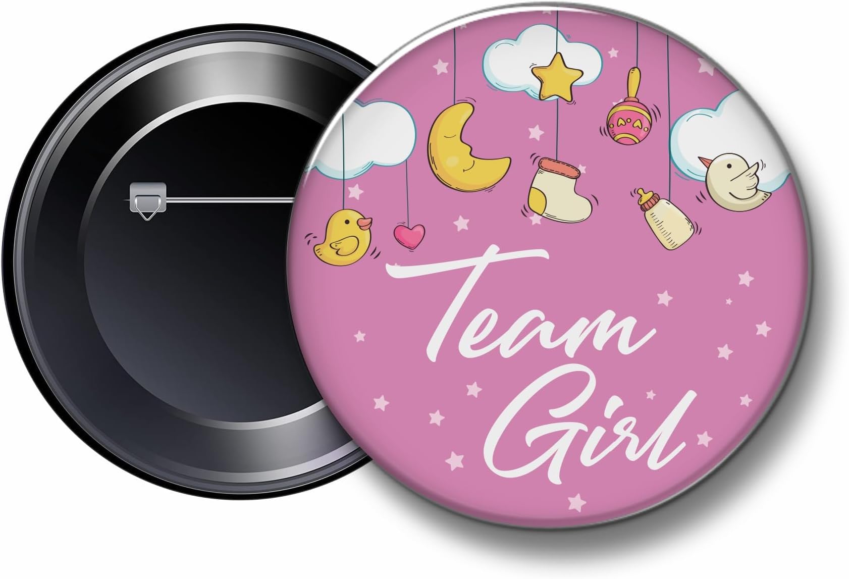 Button Badges Team Girl - Baby Shower Badges (Pack of 10)