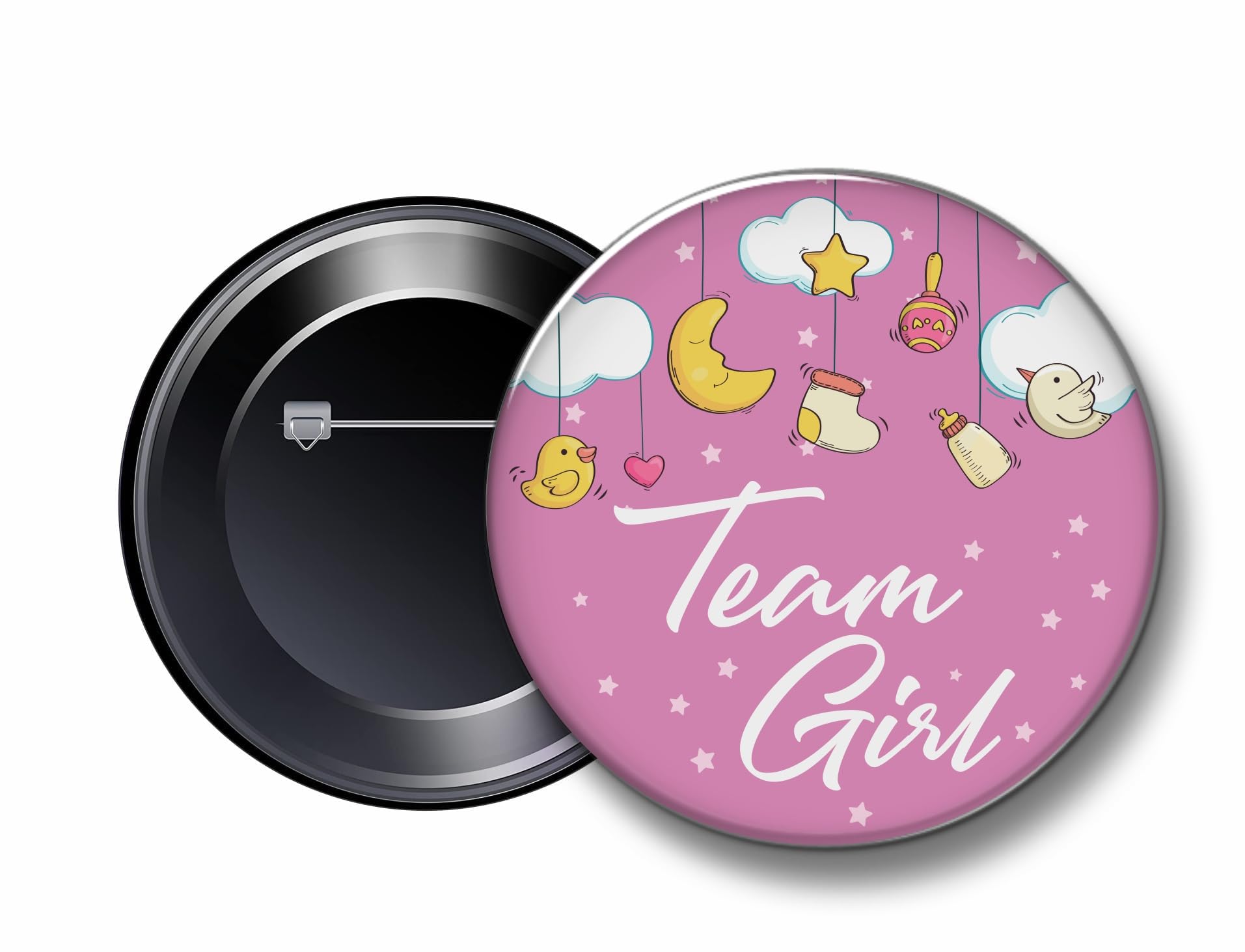 Button Badges Team Girl - Baby Shower Badges (Pack of 10)