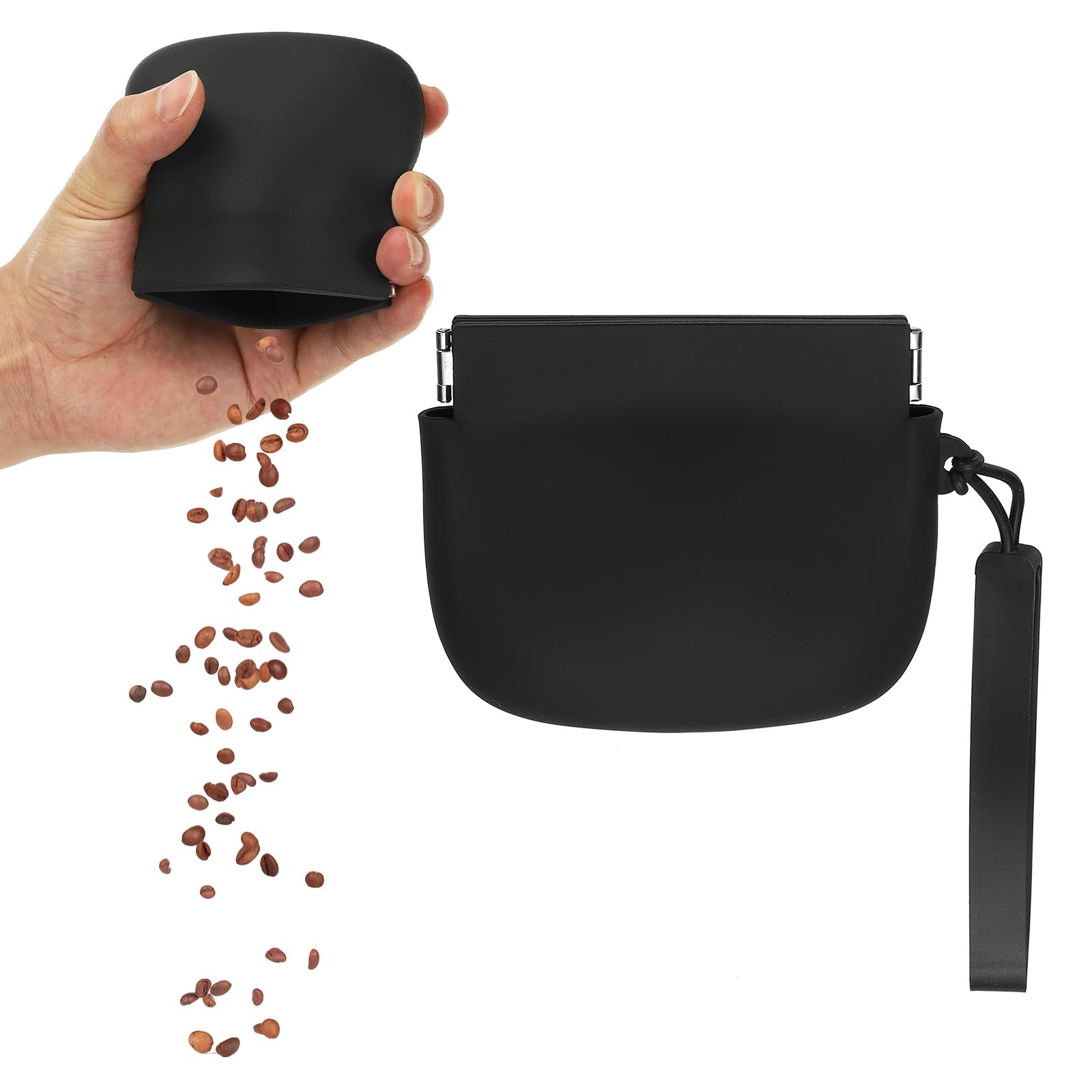 sourcing map Silicone Dog Treat Pouch, Auto Closure, Pocket Size, Portable Walking Bag for Dog and Cat 4x3 Inch (Black, 1Pcs), Intended for Pet Travel/Training/Walking