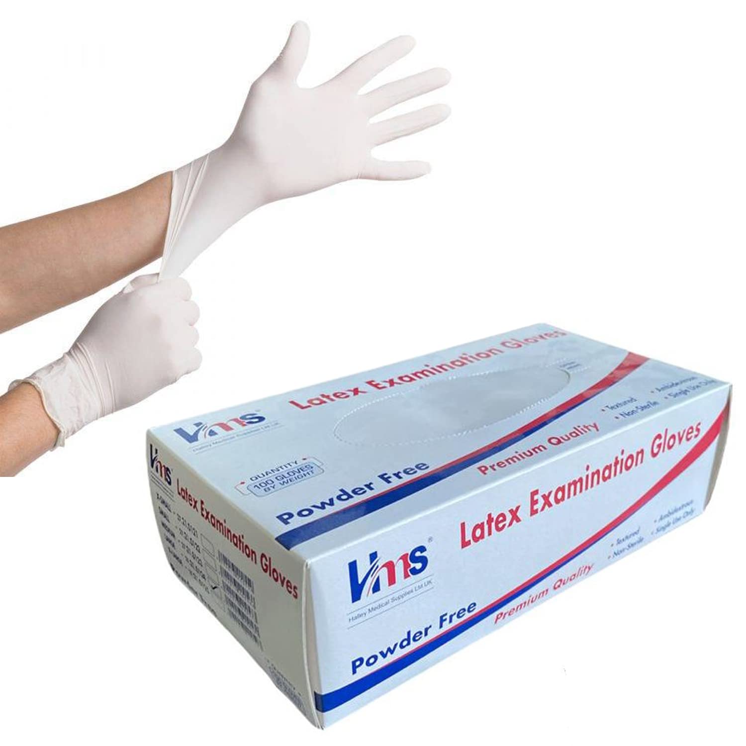 Halley Medical Supplies Ltd. UK Latex Examination Gloves Powder Free - Ultra Strong Gloves - Ideal for HealthCare, Home, Cleaning, and Food Preparation purposes - White Color - 100 Pieces