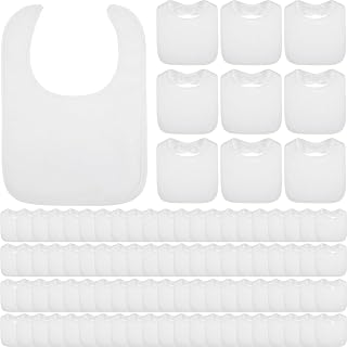 Toulite 6-Pack Reusable Waterproof Baby Bibs - White Cotton Feeder Bibs, Double-Sided, Adjustable for Newborns, Infants, Toddlers, Baby Showers