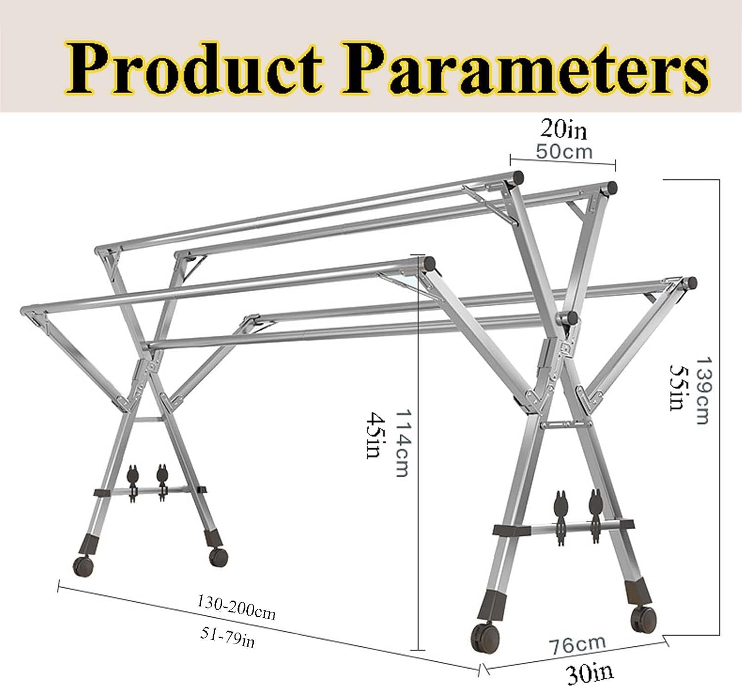 This Clothes Rack Drying Foldable, Garment Rack Heavy Duty with Wheels, Laundry Rack for Drying Clothes, Collapsible Space Saving Clothes Hanger, for Clothes, Towels, Linens