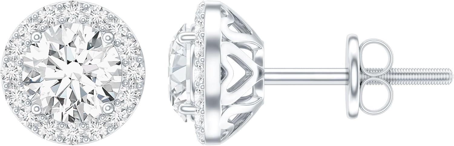 Certified Moissanite Stud Earrings in Silver, D-Vs1 Quality, 1 Carat Moissanite Earrings - Unique Gift For Women