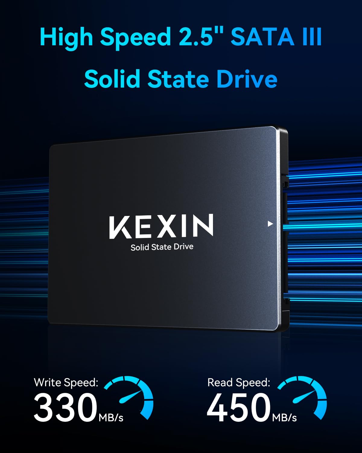 KEXIN SSD Interne SATA III 2,5" 128 Go – Jusqu'à 450 Mo/s en Lecture et 330 Mo/s en écriture SSD Haute Vitesse pour Ordinateur Portable et PC de Bureau - 4