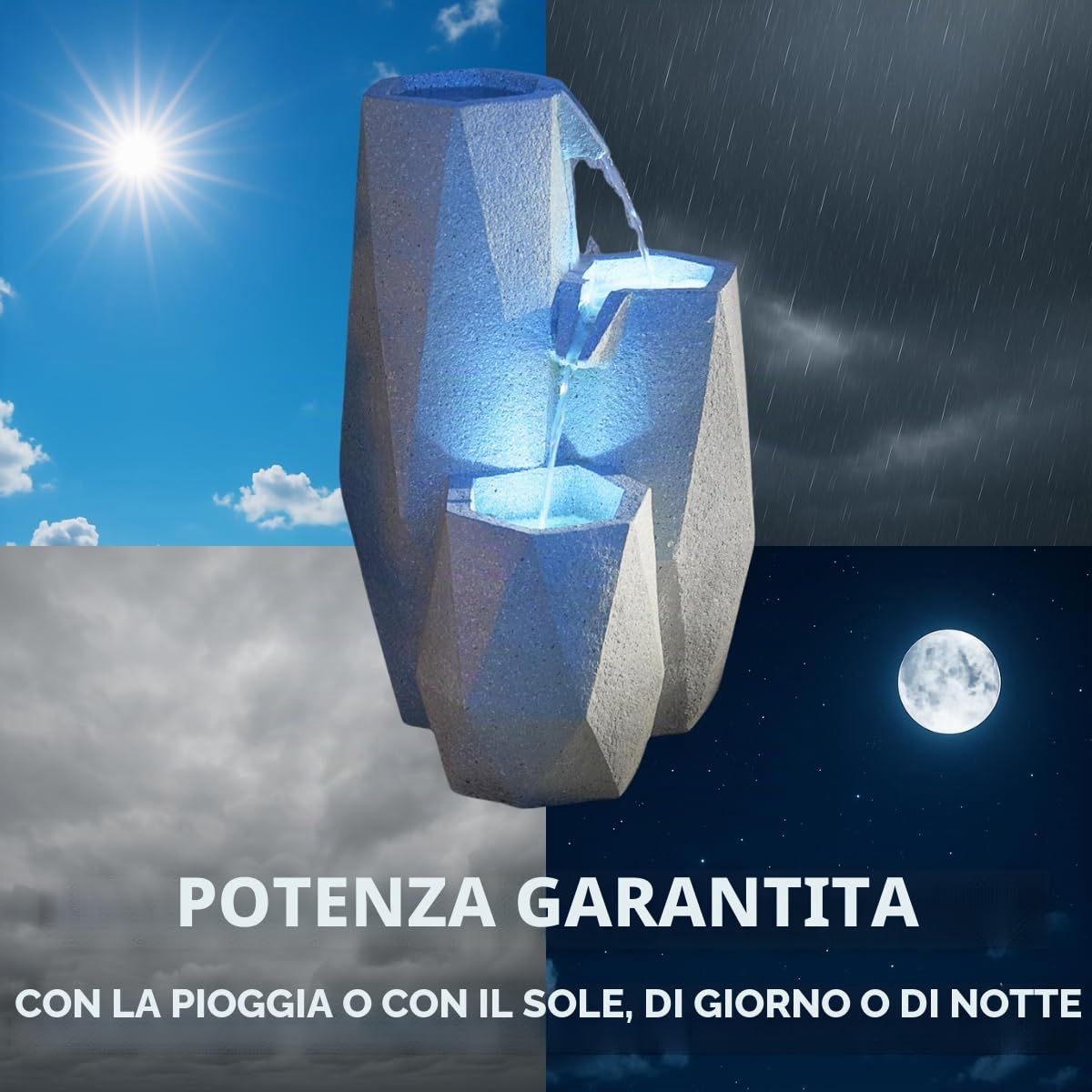 Festive Lights Fontana a cascata ad energia solare della serenità bianca LED dell'acqua del giardino della fontana di effetto pietra
