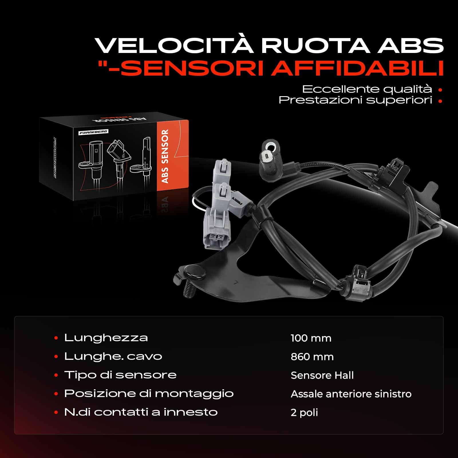 Frankberg Sensore Velocità Ruota Sensore ABS Anteriore Sinistro Compatibile con D-Max II TFR TFS 1.9L 2.5L 2012-2025 D-Max II Platform/Chassis TFR TFS 2.5L 2012-2025 Replace# 8982924330