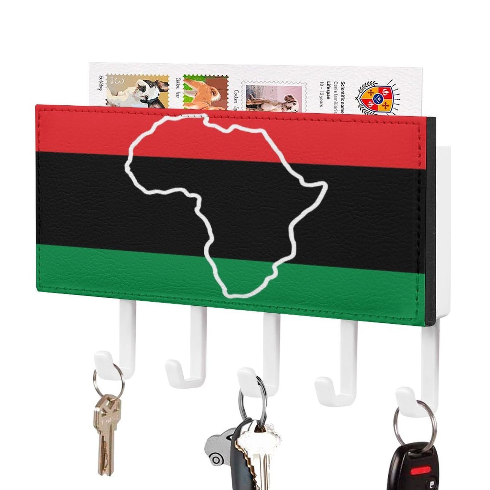 NCLQVJXZKHW African Am-ericans Flags Key Holder with 5 Hooks Key Hooks Wall Mounted Key Racks Key Hanger Organiser Shelf