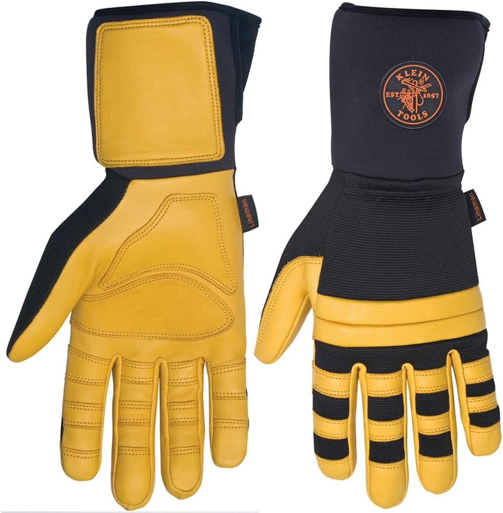 Klein Tools Work Gloves, Durable Soft Grain Leather Lineman Gloves with Padded Knuckles