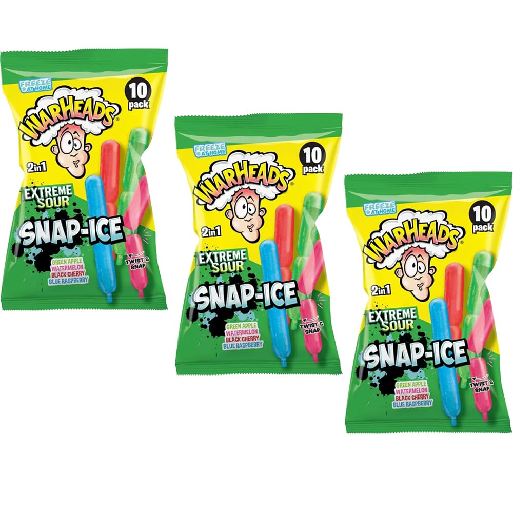 Warheads Extreme Sour Snap 2 in 1 Ice Sticks 450ml - freezeable pops (Pack of 3)