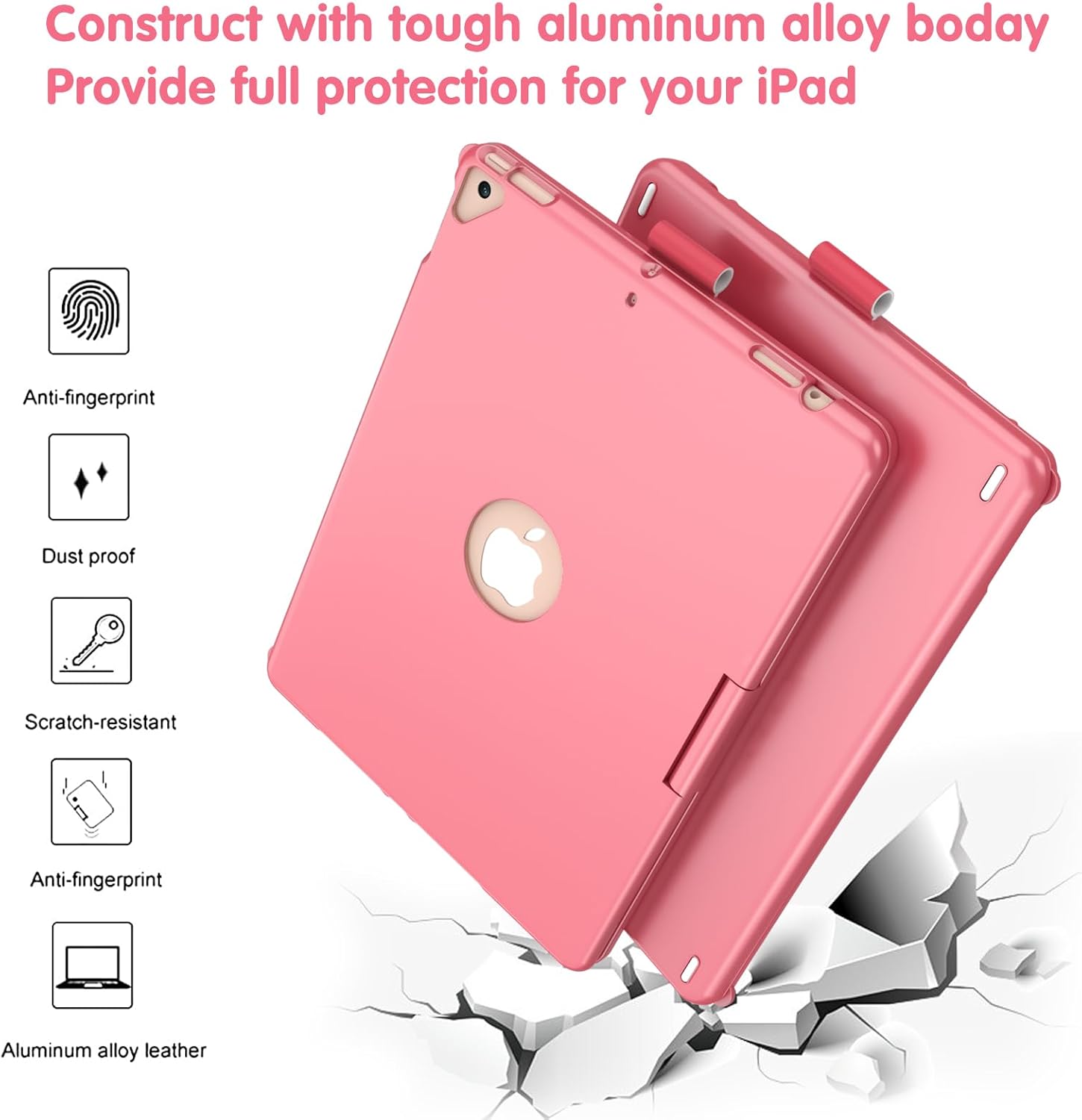 Keyboard Case for iPad 9th Generation,7 Color Backlight iPad Keyboard for 10.2-inch 9th /8th /7th /Air 3/Pro 10.5-inch,360° Rotatable Protective Cover with Apple Pencil Holder (Watermelon Red) - Image 5