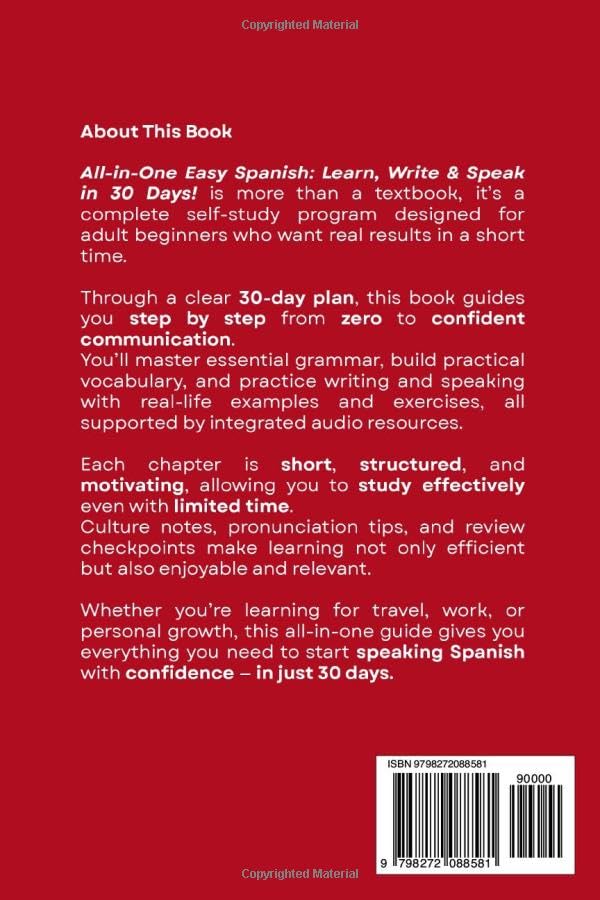 Miniatura 2 de All-in-One Easy Spanish Learn & Speak Confidently in 30 Days A Complete 30-Day Program for Adult Beginners Build Real Grammar, Vocabulary, and