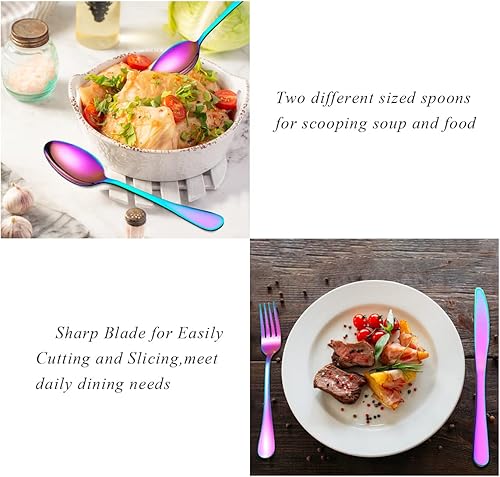 Miniatura 7 de Berglander Juego de cubiertos de 20 piezas acero inoxidable con titanio chapado en colores juego de cubiertos multicolor cubiertos de color arcoíris