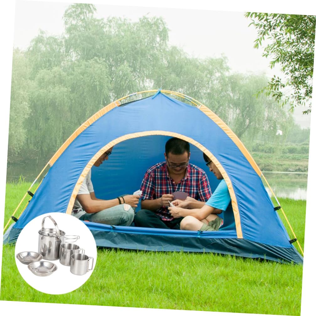Camping Besteck mit Faltbarer Schüssel Tragbarem Outdoor-Becher und Edelstahl-wasserkocher für Picknick und Wandern Leicht und Einfach zu Reinigen