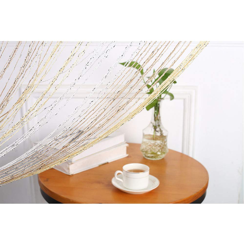 Duosuny - Cortina de cadena para puerta con flecos de hilo de plata para separar habitaciones, bonitas tiras de borlas para bodas, cafeterías, restaurantes, partes
