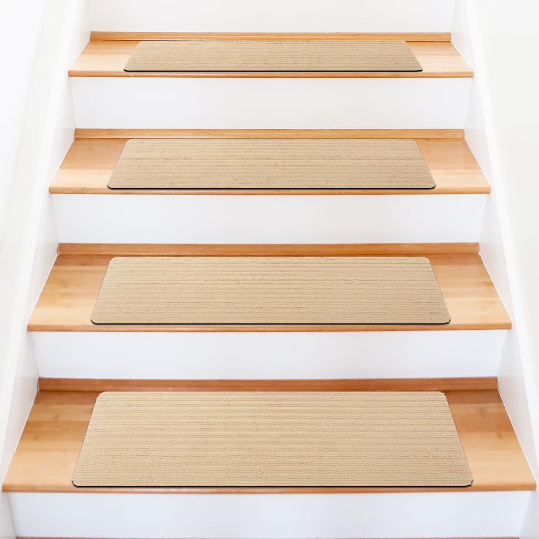 Alfombra para escalones, 15 unidades, autoadhesiva, para interior, lavable a máquina, antideslizante, recortable, reutilizable para proteger mascotas, personas mayores y niños (beige)